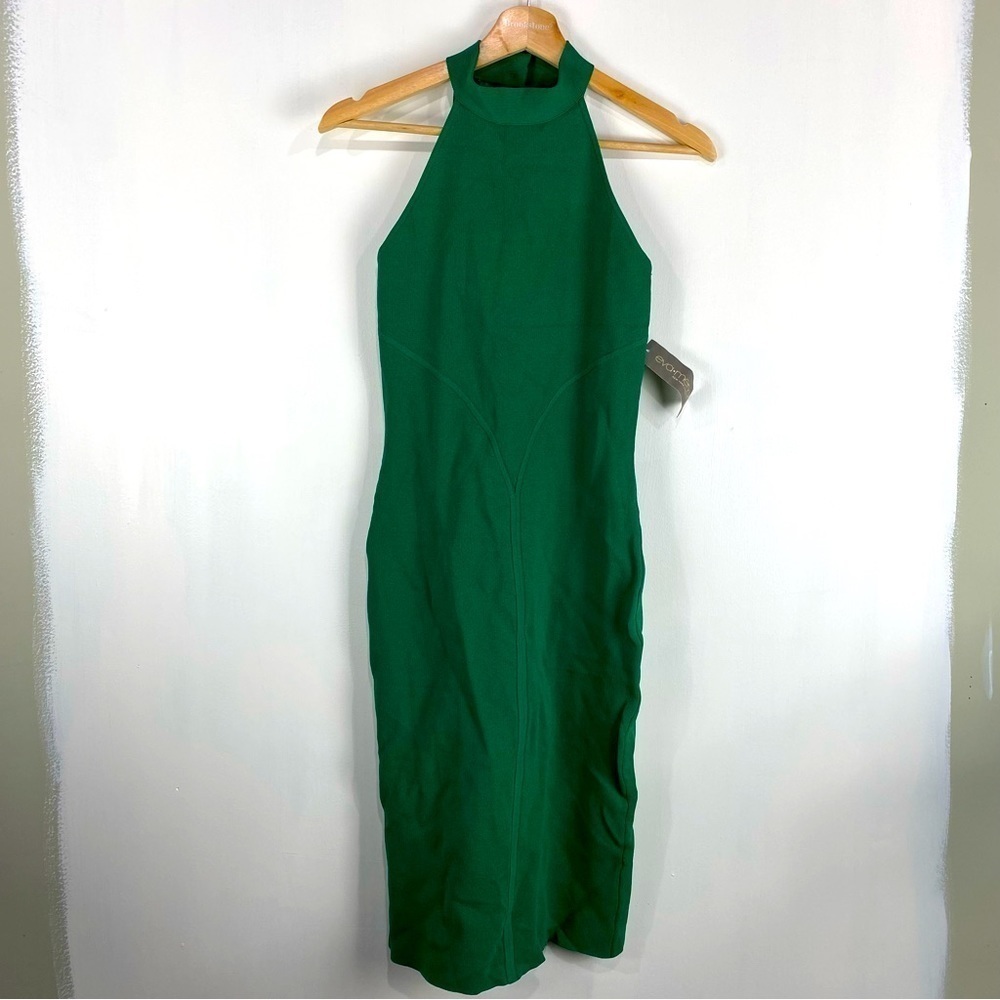 Eva Mendes: Stretchy Bodycon Sleeveless Fitted Midi Dress Emerald Green XS (NWT)